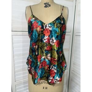 Kathryn Floral Shiny Satin Pajamas Spaghetti Tank Top Camisole Y2K 90s Sz Large